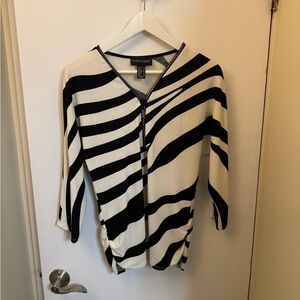 Frank Lyman Design Black and White Striped V-Neck Top with Rhinestone Trim